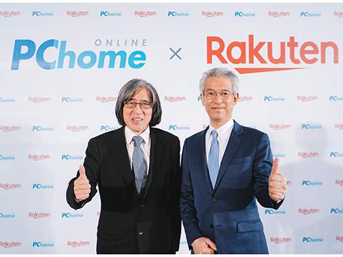 ＰＣｈｏｍｅ Ｏｎｌｉｎｅ Ｉｎｃの詹宏志董事長（写真左）と、楽天の常務執行役員兼Ｒａｋｕｔｅｎ ＡＳＩＡ ＰＴＥ．ＬＴＤ．代表取締役社長・高澤廣志氏
